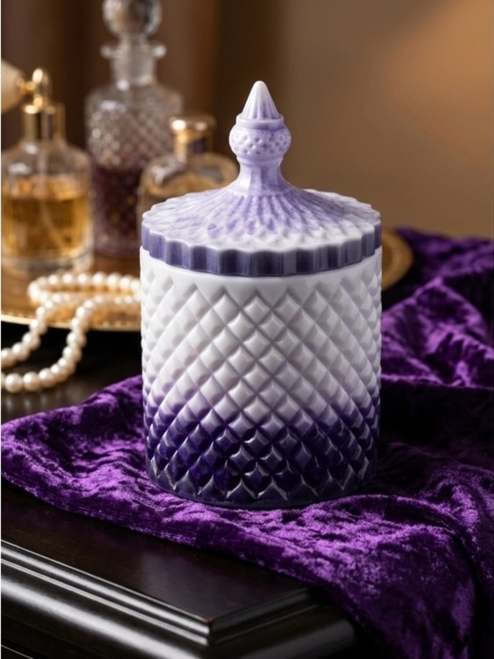 Ombre Lavender Quilted Epoxy Resin Jar with Decorative Lid.
